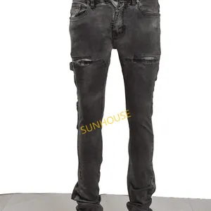 SUNHOUSE Jeans Microelásticos Rewashed para Hombre, Pantalones Suavizantes Tejidos de Cintura Alta, Color Negro, Marca de Alta Calidad