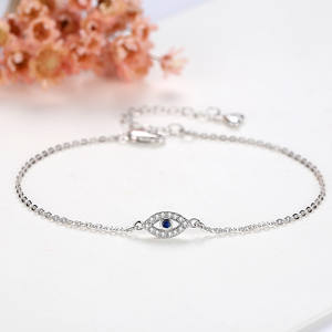 Pulsera De Ojos De Plata De Ley 925 para mujer, brazalete ajustable De cristal De piedra azul, CZ, Turquía - Product Image 3