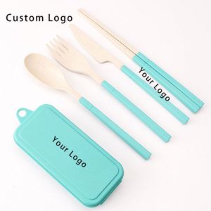 Eco-Friendly Corporate Gift: Wheat Straw Travel Utensil Set, 300mL, PP, with Silk <b>Screen</b> Customization - Product Image 1