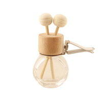 Flacon de parfum vide en verre rond de 8 ml avec clip diffuseur pour grille d'aération de voiture et couvercle en bois