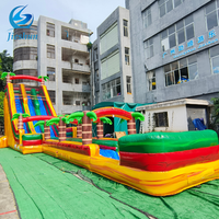Vente chaude 23 pieds de haut enfants et adultes Double voies eau tropicale palmier toboggan gonflable avec piscine