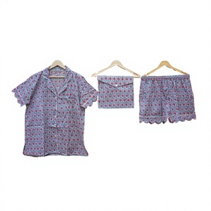 Conjunto de Pijama de Algodón Hecho a Mano en India, Estampado Digital, Estilo Vintage, Ropa de Dormir Corta para Mujer, Verano-Otoño - Product Image 1