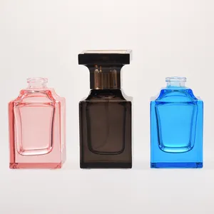 high quality clear black pink 30ml 50ml customize brand rectangular empty new perfume bottle with lid and sets