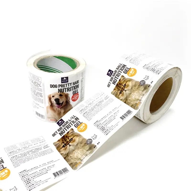 Autocollants de vente directe personnalisés Transparent PVC marque alimentaire Snack impression couleur cuivre papier alimentaire étiquette adhésive