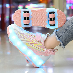 Chaussures de <span class=keywords><strong>patin</strong></span> à roulettes rétractables à quatre roues Chaussures de sport transformables pour adolescents - Product Image 5