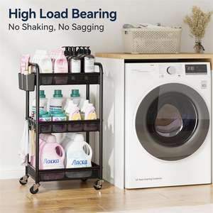 Chariot roulant en métal à 3 niveaux avec panier en maille Office Art Laundry Pantry Kitchen Utility Vegetable Fruit Organizer Storage - Product Image 2