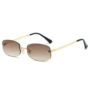 Gafas de Sol Personalizadas con Logotipo, Moda Vintage 2025, Montura Pequeña de Metal para Hombre y Mujer, Protección UV400, Estilo Y2K, Ovaladas sin Montura - Product Image 4