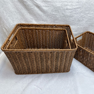 Rectangular Wicker Storage <b>Basket</b> With <b>Handles</b> For Home Organization Large Medium <b>Small</b> Sizes - Product Image 3
