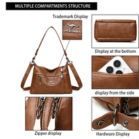 Sac bandoulière multi-couches élégant pour femme FOUR ONE en cuir PU avec chaînes, fermeture éclair, grande capacité, léger et résistant à l'eau