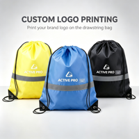 Sac à dos à cordon réfléchissant en polyester 210D personnalisé avec logo, imperméable, pour sports de plein air, gym, course de nuit et cyclisme - Vente en gros