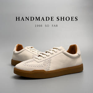 Zapatos Casuales de Cuero Blanco para Hombre, Cuero Genuino con Costuras Decorativas, Forro de Malla Transpirable, Tendencia de Moda Urbana - Product Image 3