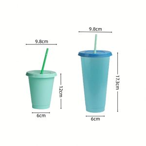 Wholesale <b>Colourful</b> 5Pcs 16 oz Cold <b>Cups</b> Reusable Plastic Drinking Tumbler 24 oz Color <b>Changing</b> <b>Cups</b> With Lid and Straw - Product Image 3
