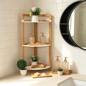Freestanding Bamboo <strong>Corner</strong> Rack 3 Tier MDF Shelves <strong>Bathroom</strong> <strong>Corner</strong> <strong>Storage</strong> Shelving <strong>Unit</strong> for Home Organization - Product Image 2