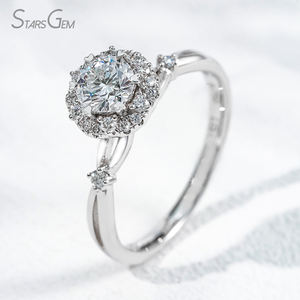Starsgem 0.6ct 5,2mm redondo brillante corte laboratorio cultivado diamante 18K oro blanco Halo clásico anillo de compromiso 3,2g - Product Image 2