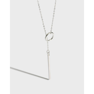 Collier de <span class=keywords><strong>chaîne</strong></span> géométrique en <span class=keywords><strong>argent</strong></span> sterling 925 collier de déclaration de cercle de verrouillage colliers cuboïdes longs pour les femmes - Product Image 1