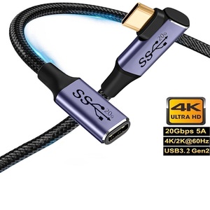 高品质弯头 TYPE-C 3.2 公对母延长线 PD100W 20Gbps 4k 音视频全功能 Type c 充电线 - Product Image 2