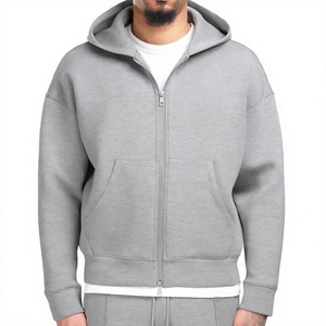 Men's Hooded <b>Full</b> <b>Zip</b> <b>Sweatshirt</b> 100% Cotton French Terry Solid Gray Casual Autumn Wear Regular Fit Pocket Design - Product Image 4