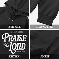 Vente en gros Sweat à capuche décontracté pour homme noir avec poche kangourou, imprimé double face avec verset biblique « Louez le Seigneur » et motif foi chrétienne