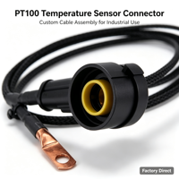 Capteur de température PT100 avec câble tressé noir, connecteur circulaire, borne annulaire en cuivre, fabrication OEM personnalisée, vente en gros