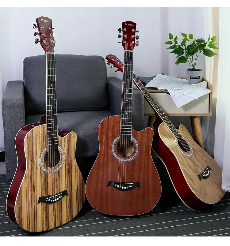 Wholesaleサペリ美しいデザインゼブラアシュリーColourfulアコースティック38インチギターギター初心者のための