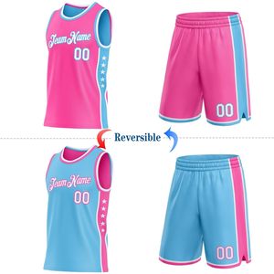 Conjunto de Camiseta y Pantalones Cortos de Baloncesto Reversibles Personalizados, Uniforme de Equipo Unisex para Adultos, Transpirable, Sublimado, 340gsm - Product Image 3