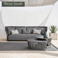 Ensemble de canapés d'extérieur modernes en aluminium tressé avec corde, résistants aux intempéries et aux UV, avec table d'appoint à plateau en granit pour jardins