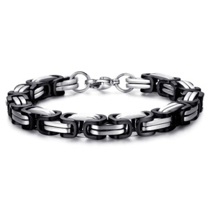 Aceworks Stainless Steel <b>Byzantine</b> Chain <b>Bracelet</b> | 18K Gold Plated Silver & Black Hip Hop Party <b>Bracelet</b> - Product Image 4