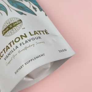 Tùy chỉnh in 300g hương vị vani Túi Latte với hiệu ứng lá vàng đứng lên zip đóng túi nhựa - Product Image 4