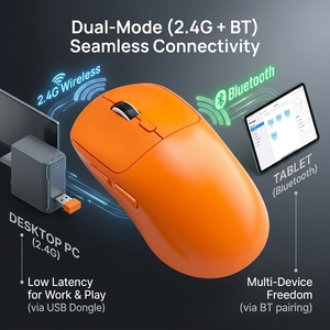 เมาส์ไร้สายแบบสองโหมด 2.4g พร้อมตัวรับสัญญาณ USB 6 ปุ่ม BT 5.2 ชาร์จได้ พอร์ต Type C เมาส์เกมมิ่งแบบออปติคอลตามหลักสรีรศาสตร์ - Product Image 3