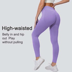 Pantalones de <span class=keywords><strong>yoga</strong></span> de cintura alta para mujer, color liso, estilo euroamericano, con efecto levanta glúteos, de Spandex/Nylon, de longitud completa, de secado rápido - Product Image 2