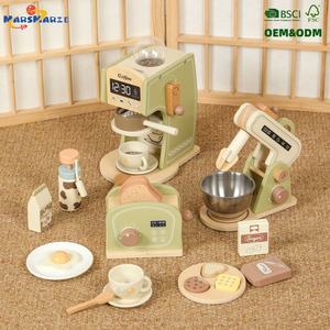 Nouveaux ensembles de jeux d'imitation pour enfants, jouets de cuisine en bois de simulation personnalisés pour enfants, <span class=keywords><strong>grille</strong></span>-<span class=keywords><strong>pain</strong></span>, mixeur, machine à café pour filles et enfants - Product Image 1