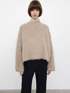 Suéter de Cachemira de felpa informal de Invierno para <span class=keywords><strong>mujer</strong></span>, grueso, suelto, con cuello de estilo perezoso, tejido de <span class=keywords><strong>punto</strong></span>, textura excepcional, logotipo frontal - Product Image 4