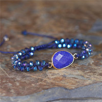 Yingyuetong — Bracelet en macramé avec perles, pierres naturelles bleues, bijoux tressés, en Lapis lazuli, breloque