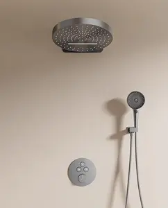 replaced brass body in wall big shower head gun grey metal luxury concealed shower system set