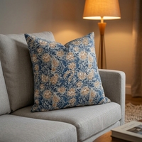 Housse de coussin vintage bleue à motifs floraux 100 % coton, imprimé botanique, pour canapé, chaise, décoration intérieure, vente en gros