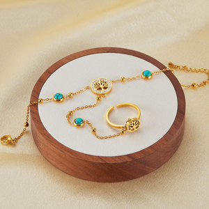 Pulsera de Dedo y Anillo de Mano para Mujer, de Acero Inoxidable 316L, con Baño de Oro PVD de 14k y 18k, Diseño Árbol de la Vida, No se Deslustra - Product Image 4