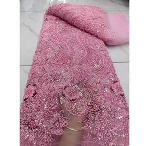 Matériaux de dentelle africaine de haute qualité, perles nigérianes et dentelle à paillettes, tissus de broderie pour robes de mariée - Product Image 2