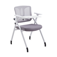 Chaise de bureau exécutive moderne en tissu maillé avec roulettes, tablette d'écriture, design pliable, siège confortable, fonction pivotante, pieds en métal