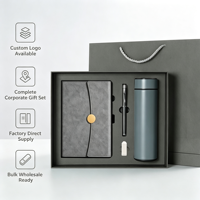 Ensemble cadeau d'entreprise personnalisé avec logo imprimé en sérigraphie, carnet A5 en PU, stylo, recharge, thermos isotherme, boîte cadeau