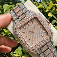 Montre automatique de luxe personnalisée en moissanite VVS, plaquée or 18 carats, avec lunette en moissanite sertie de pierres, verre saphir, montre mécanique pour homme