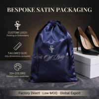 Sac à chaussures en satin de luxe personnalisé avec logo, grand format, avec cordon de serrage, plus de 20 couleurs, impression et broderie pour sacs à main, chaussures, OEM