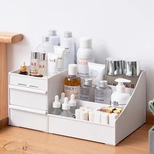Organizador de Escritorio con 2 Cajones de Plástico para Maquillaje Cosmético, Caja Organizadora de Baño, Caja de Almacenamiento de Mesa de Escritorio - Product Image 1