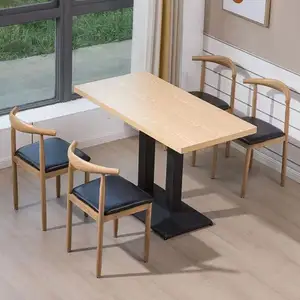 Meja makan dan kursi restoran, set meja kayu dan kursi pabrik Foshan