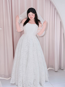 Abito da sposa in pizzo taglie forti, elegante e confortevole, per ragazze, fino a 100 kg, per uso quotidiano, bianco, per fidanzamento, <span class=keywords><strong>matrimonio</strong></span> e registrazione, lunghezza a terra - Product Image 4