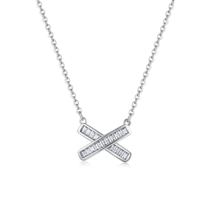 YILUN Collier de luxe durable plaqué rhodium Bijoux en argent sterling 925 Baguette CZ Diamant Collier pendentif en forme de X - Product Image 1