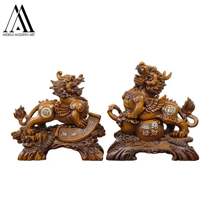 Attract Wealth and Good Luck Feng Shui Home Decor Large Size FengShui Wealth-attracting Golden Resin Qilin/Kylin Pixiu Statue