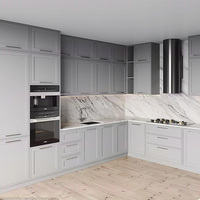 Set Perabot Dapur Kayu Modular Modern dengan Kabinet PVC Ramah Lingkungan, Pulau Dapur Mewah dan Wastafel