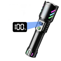 Lampe torche tactique LED en alliage d'aluminium avec zoom télescopique, rechargeable par USB, laser blanc, affichage numérique de la puissance, pour extérieur