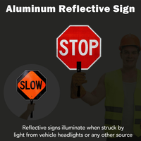 Panneau de signalisation routière double face « Stop/Slow » de 18 pouces, en aluminium antirouille, réfléchissant, avec poignée