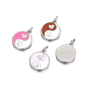 Yiwu Aceon Acero inoxidable Borde redondeado Disco pequeño Moda <span class=keywords><strong>Collar</strong></span> para mascotas Corazón en relieve Pata Doble color Esmalte <span class=keywords><strong>Yin</strong></span> <span class=keywords><strong>Yang</strong></span> Etiqueta de perro - Product Image 1